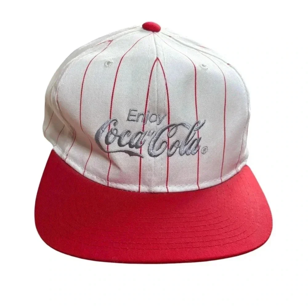 Rare HTF Vintage Coca-Cola Pinstripe SnapBack Hat w/ Silver Script